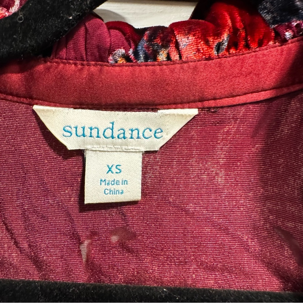 Sundance Velvet Burnout Burgundy Blouse XS Christmas Holiday Festive Dark Floral - Picture 9 of 15